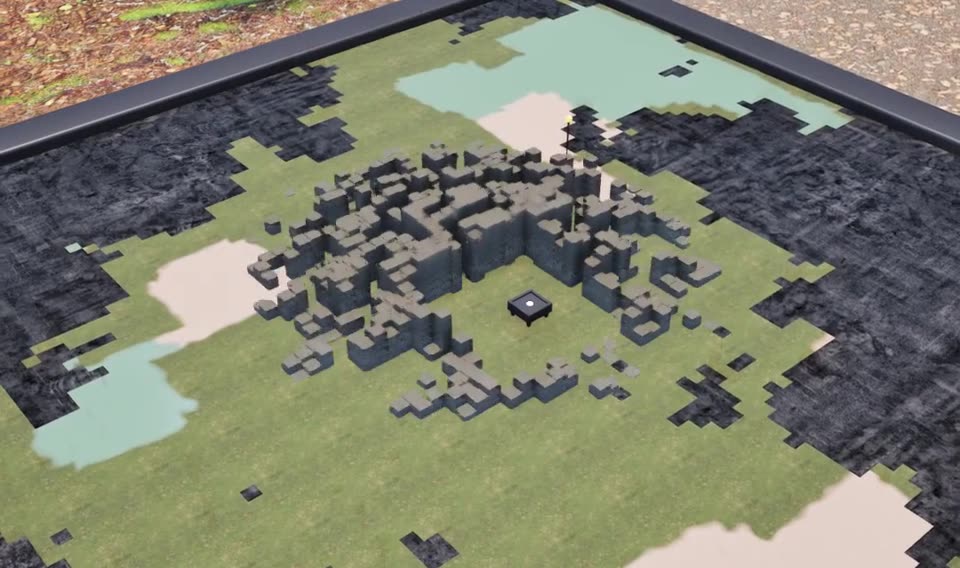 The map table seen from above, with part of the maze raised on it